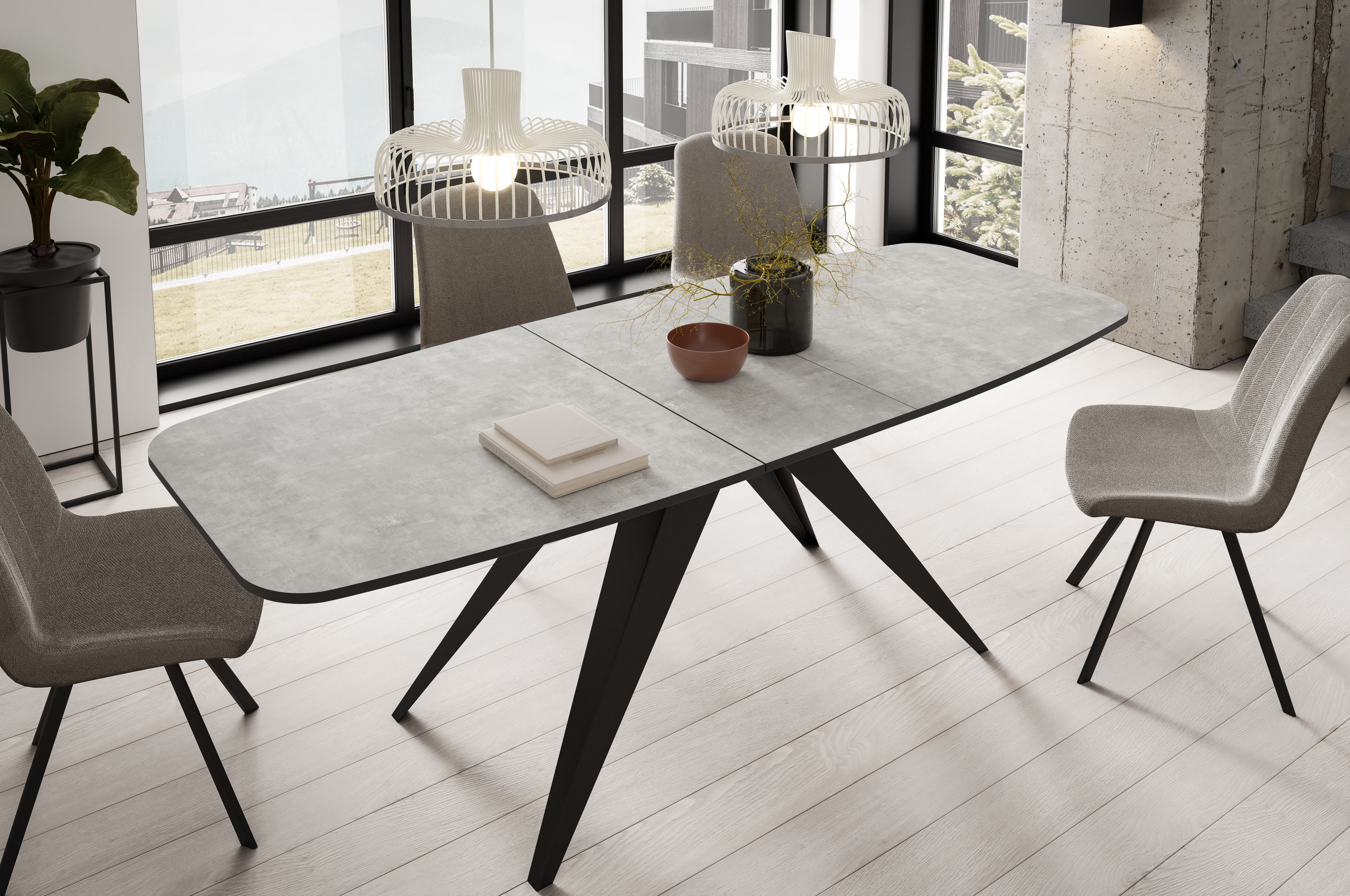 Detal blatu Belatto Beton na rozkładanym stole Aurora